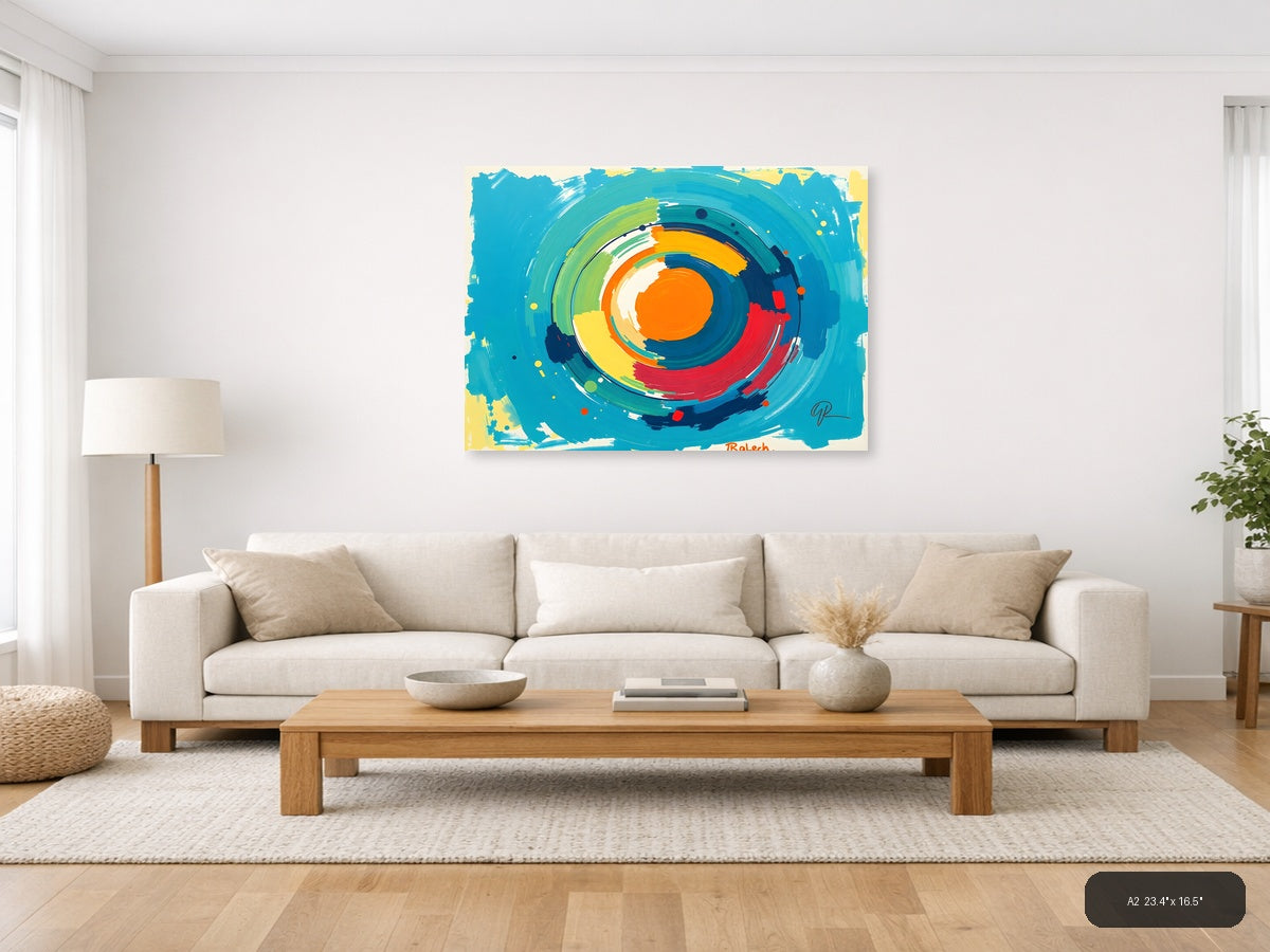 Colorful Abstract Concentric Circles Modern Wall Art — A2 / Living Room