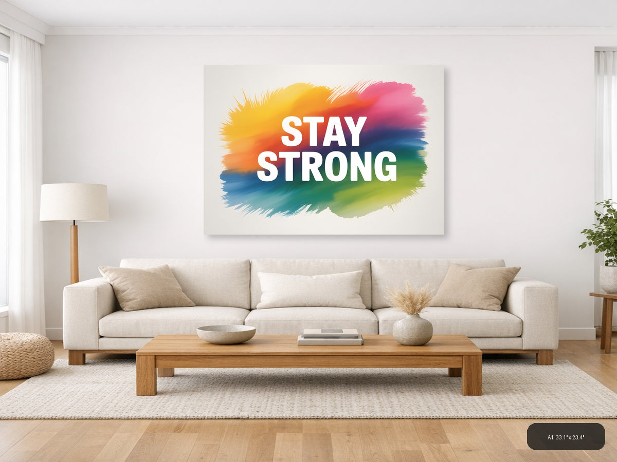 Stay Strong Watercolor Rainbow Gradient Wall Art — A1 / Living Room