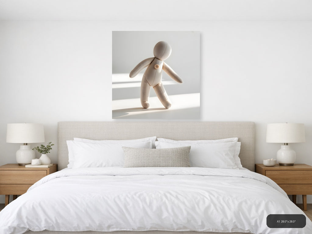 Minimalist Fabric Doll Figure Beige Wall Art — A1 / Bedroom