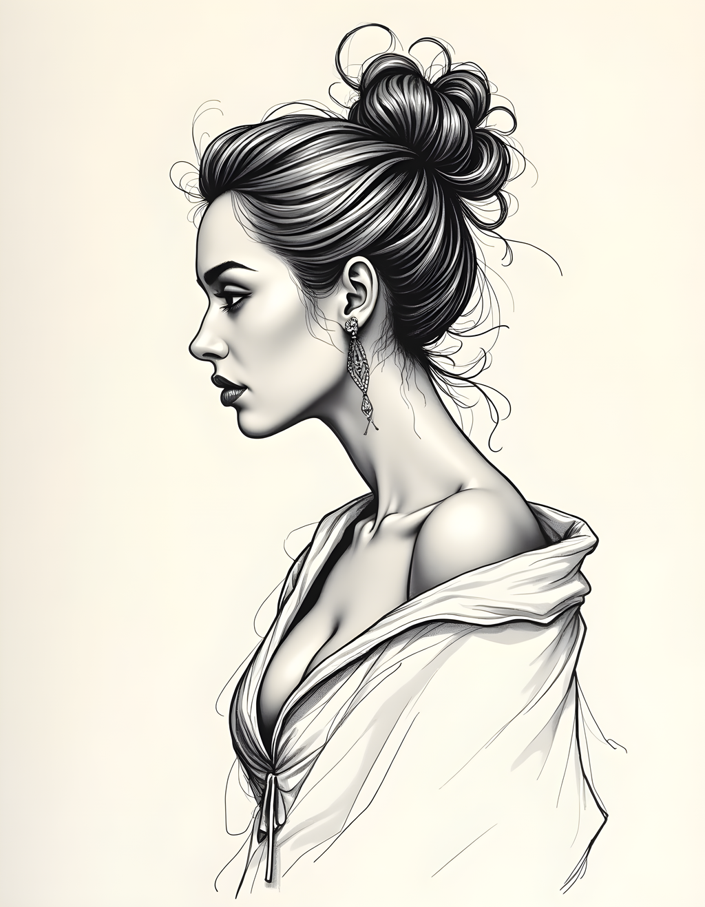 Elegant Woman Profile Line Art Portrait Wall Art