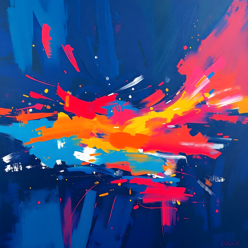 Vibrant Abstract Explosion Blue Red Yellow Wall Art