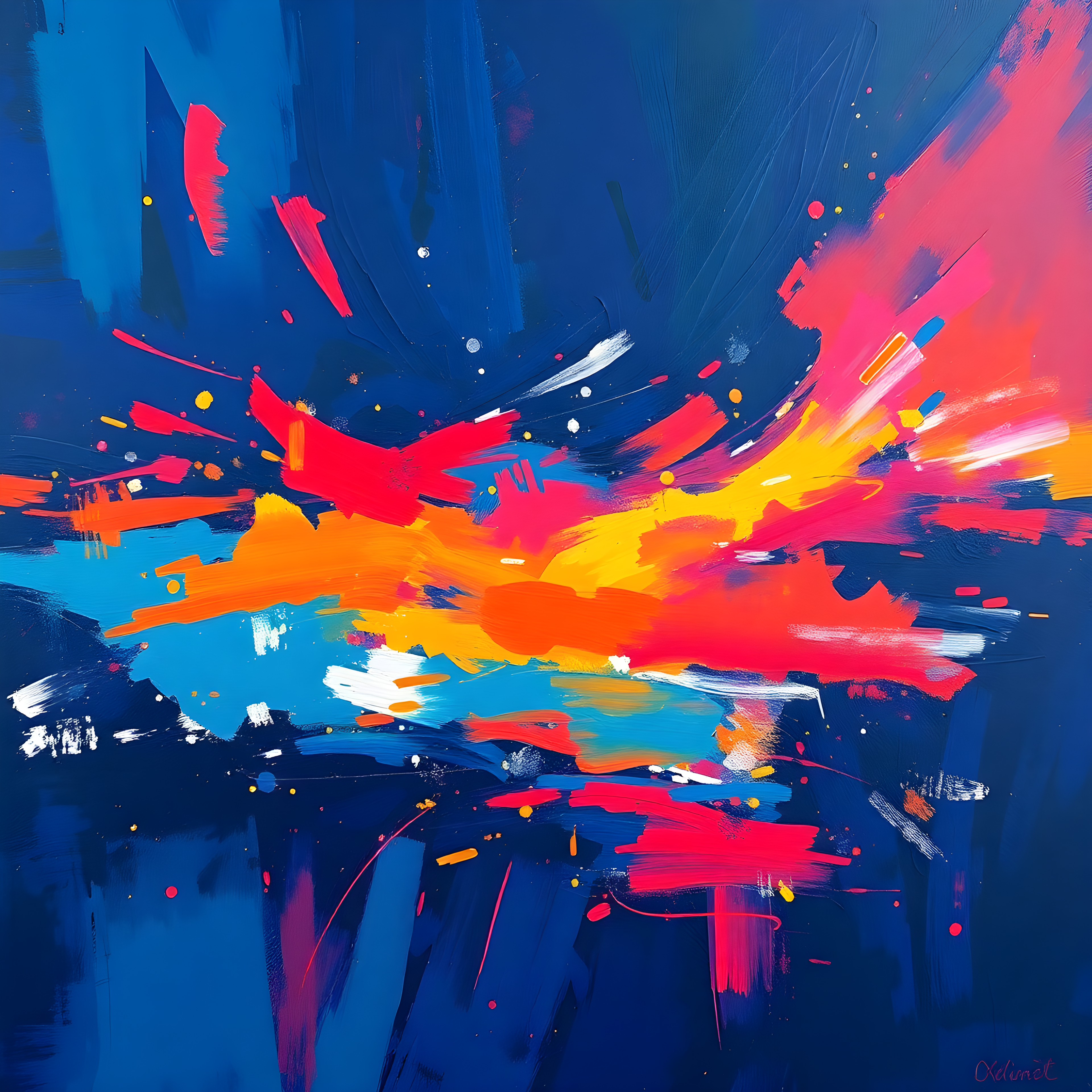 Vibrant Abstract Explosion Blue Red Yellow Wall Art