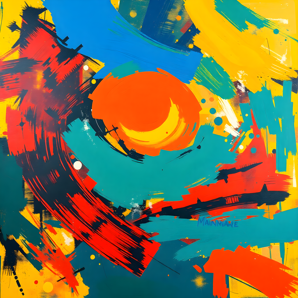 Vibrant Abstract Circles and Brushstrokes Modern Wall Art