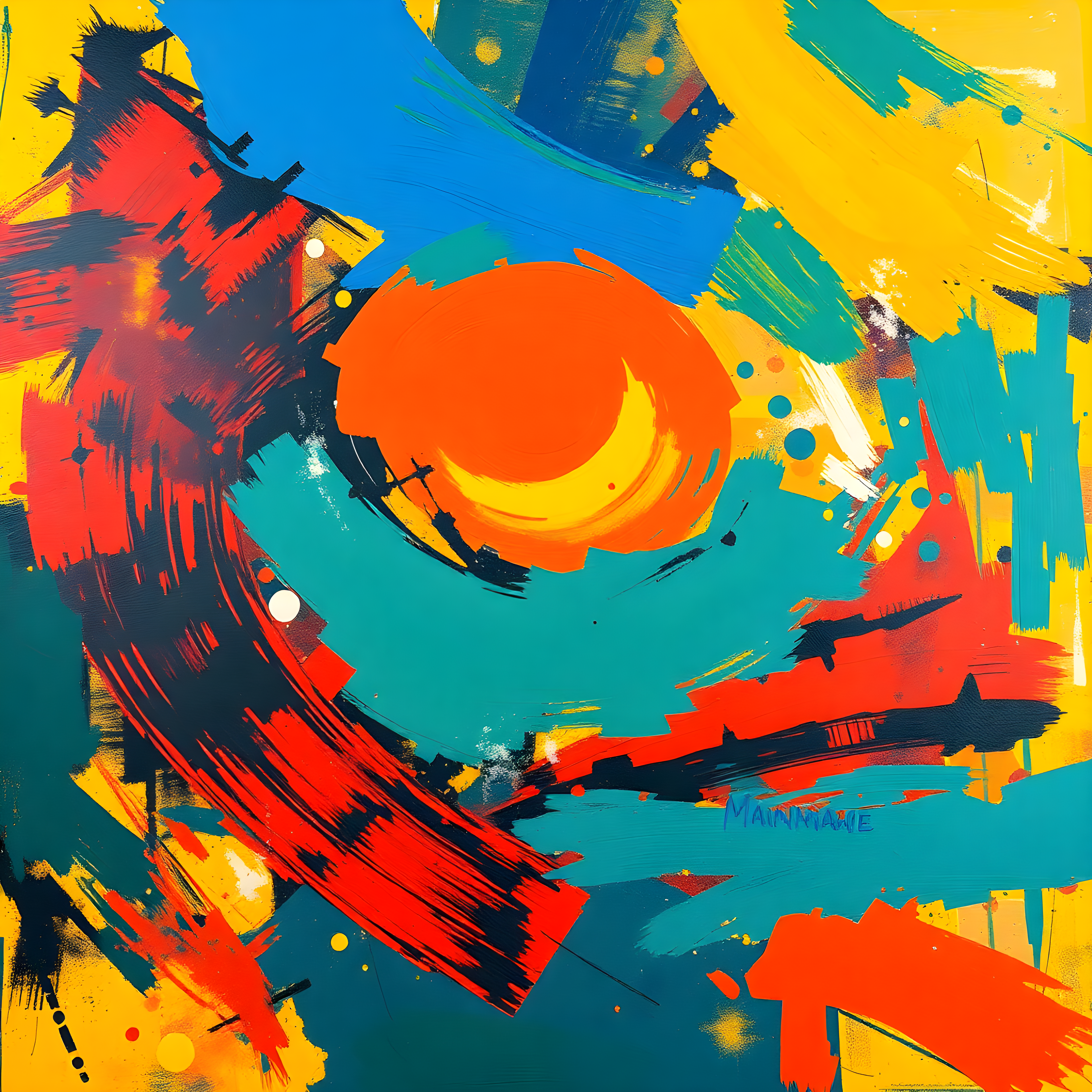 Vibrant Abstract Circles and Brushstrokes Modern Wall Art