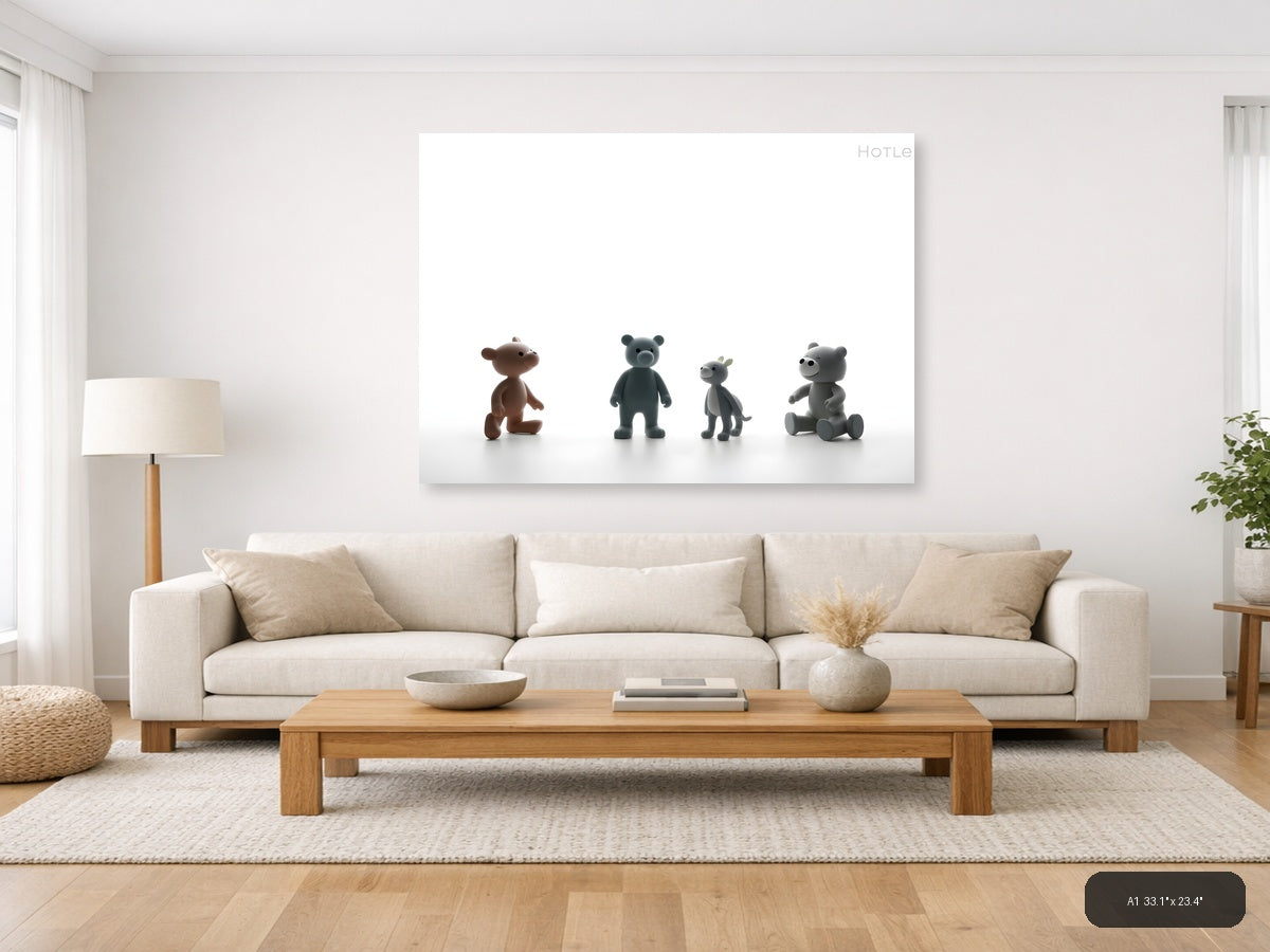Four Cute Toy Characters Minimalist Wall Art — A1 / Living Room