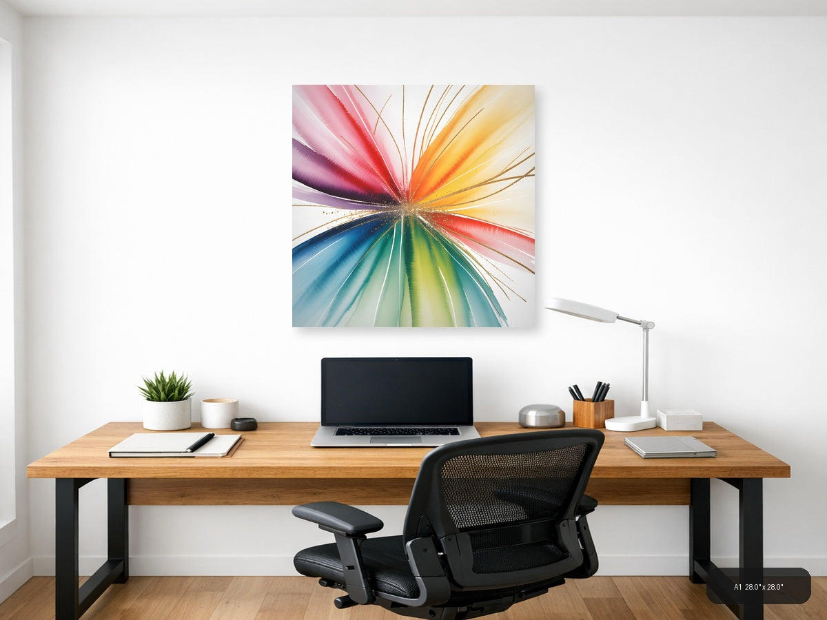 Rainbow Watercolor Sunburst Abstract Wall Art — A1 / Office