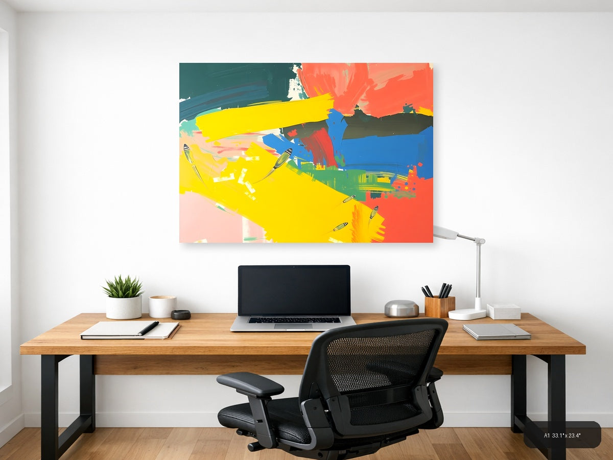 Vibrant Abstract Landscape with Boats - Modern Wall Art — A1 / Office