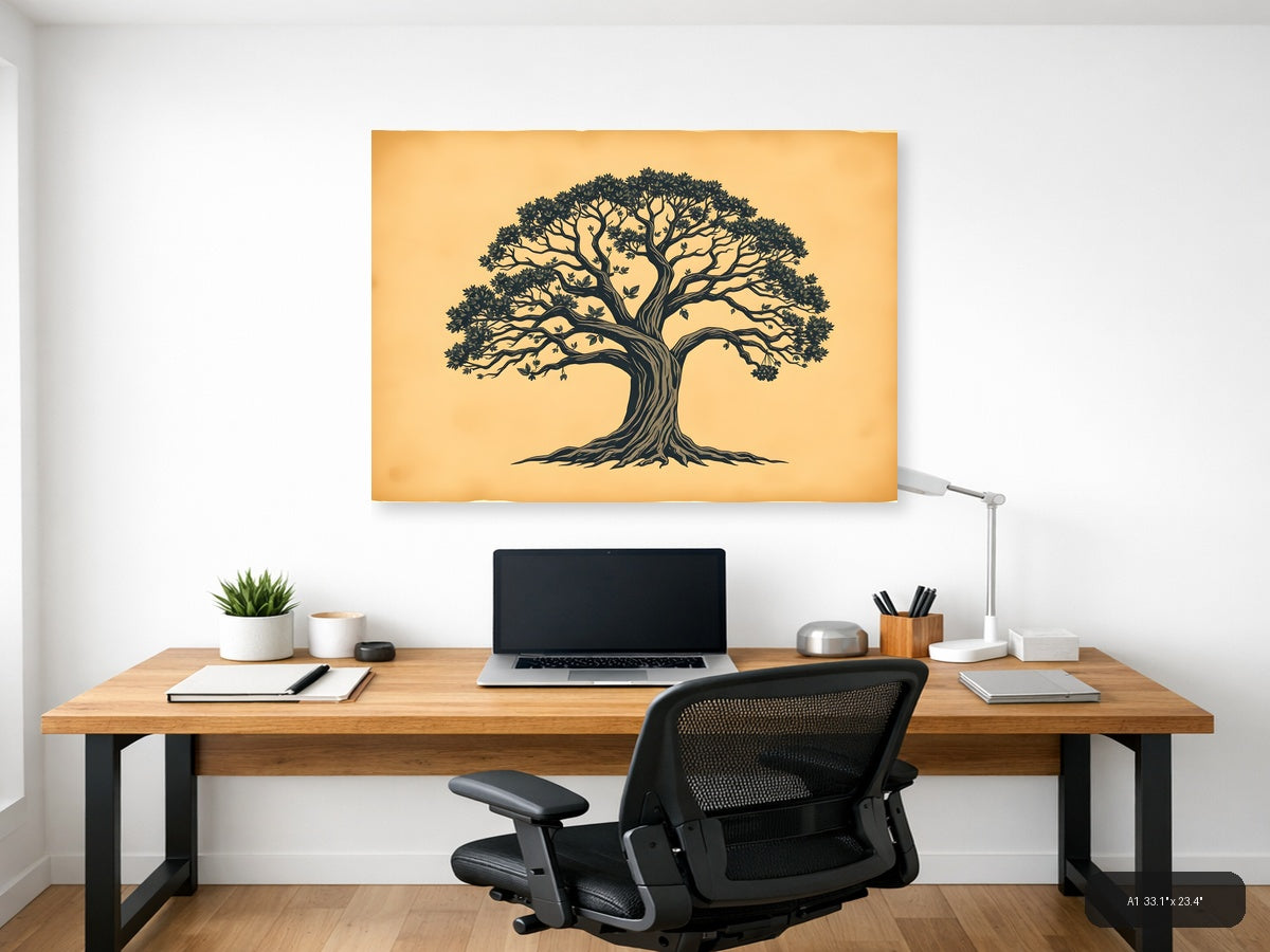 Vintage Majestic Tree Silhouette Landscape Wall Art — A1 / Office