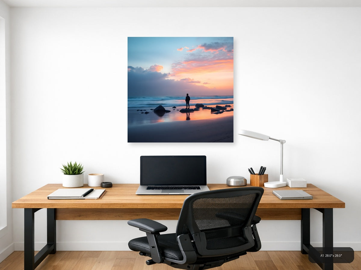 Minimalist Sunset Beach Silhouette Wall Art — A1 / Office