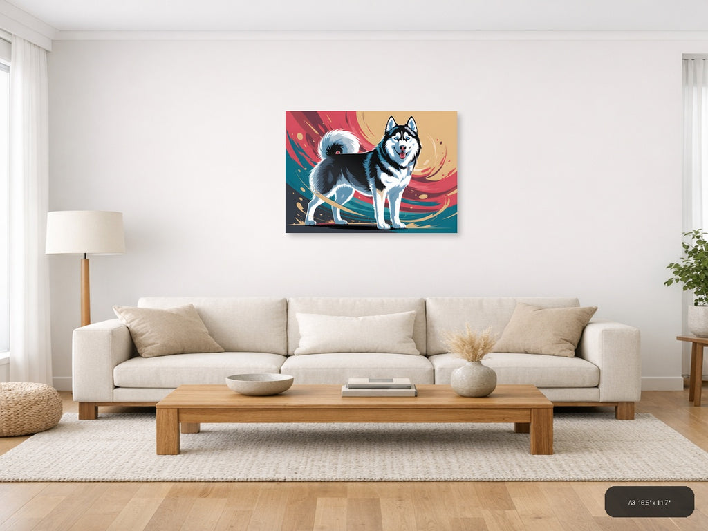 Colorful Husky Dog Abstract Modern Wall Art — A3 / Living Room