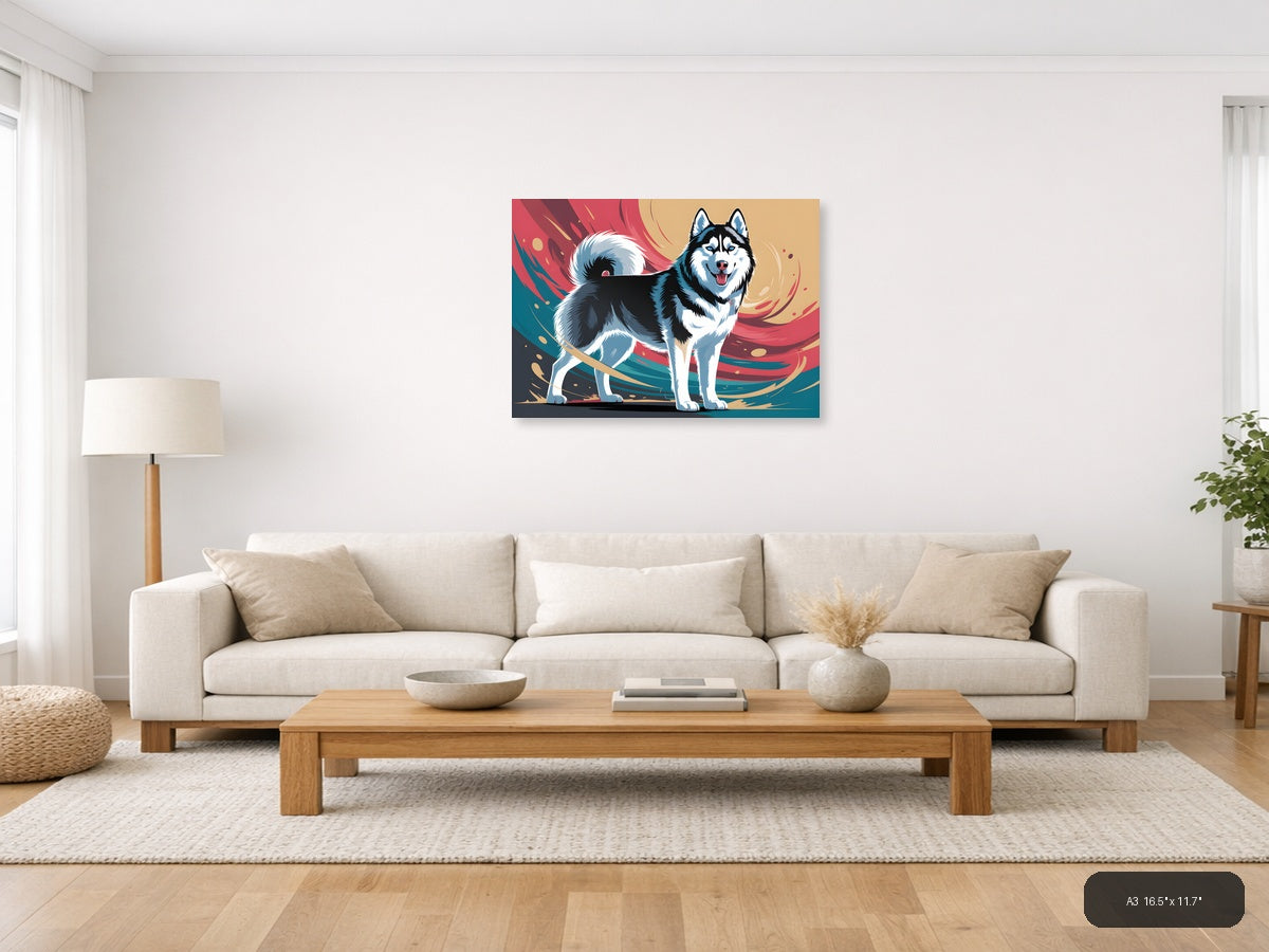 Colorful Husky Dog Abstract Modern Wall Art — A3 / Living Room