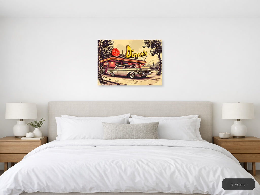Vintage Diner & Classic Car Retro Wall Art — A3 / Bedroom