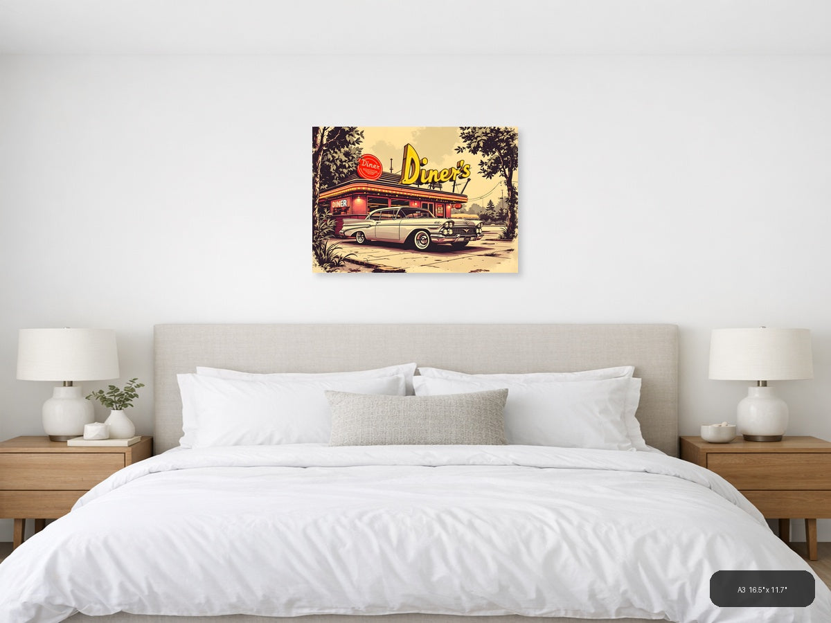 Vintage Diner & Classic Car Retro Wall Art — A3 / Bedroom
