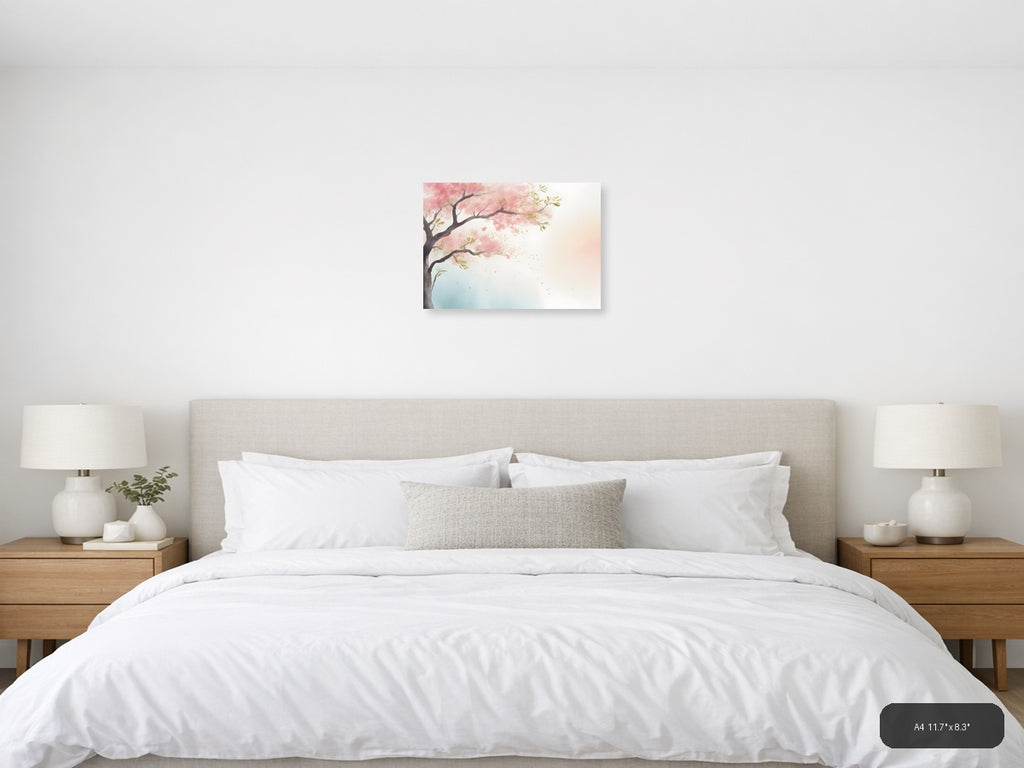 Cherry Blossom Tree Watercolor Landscape Wall Art — A4 / Bedroom