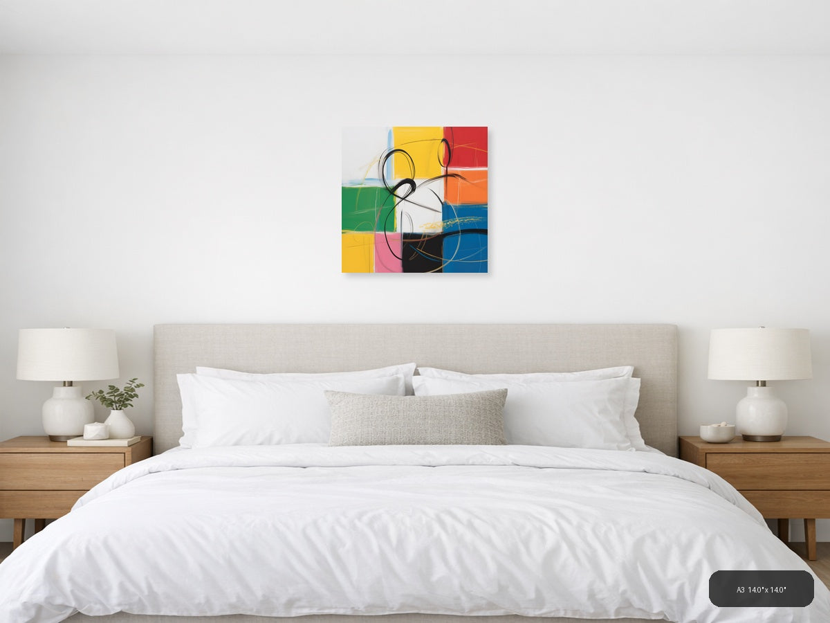 Abstract Colorblock Circles Modern Wall Art — A3 / Bedroom