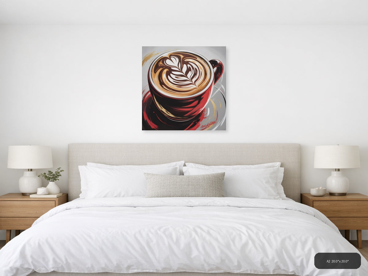 Red Coffee Cup Latte Art Abstract Wall Art — A2 / Bedroom