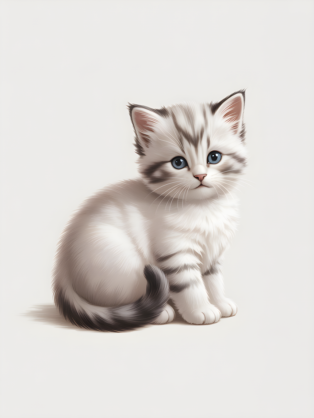 White Kitten with Blue Eyes Minimalist Portrait Wall Art