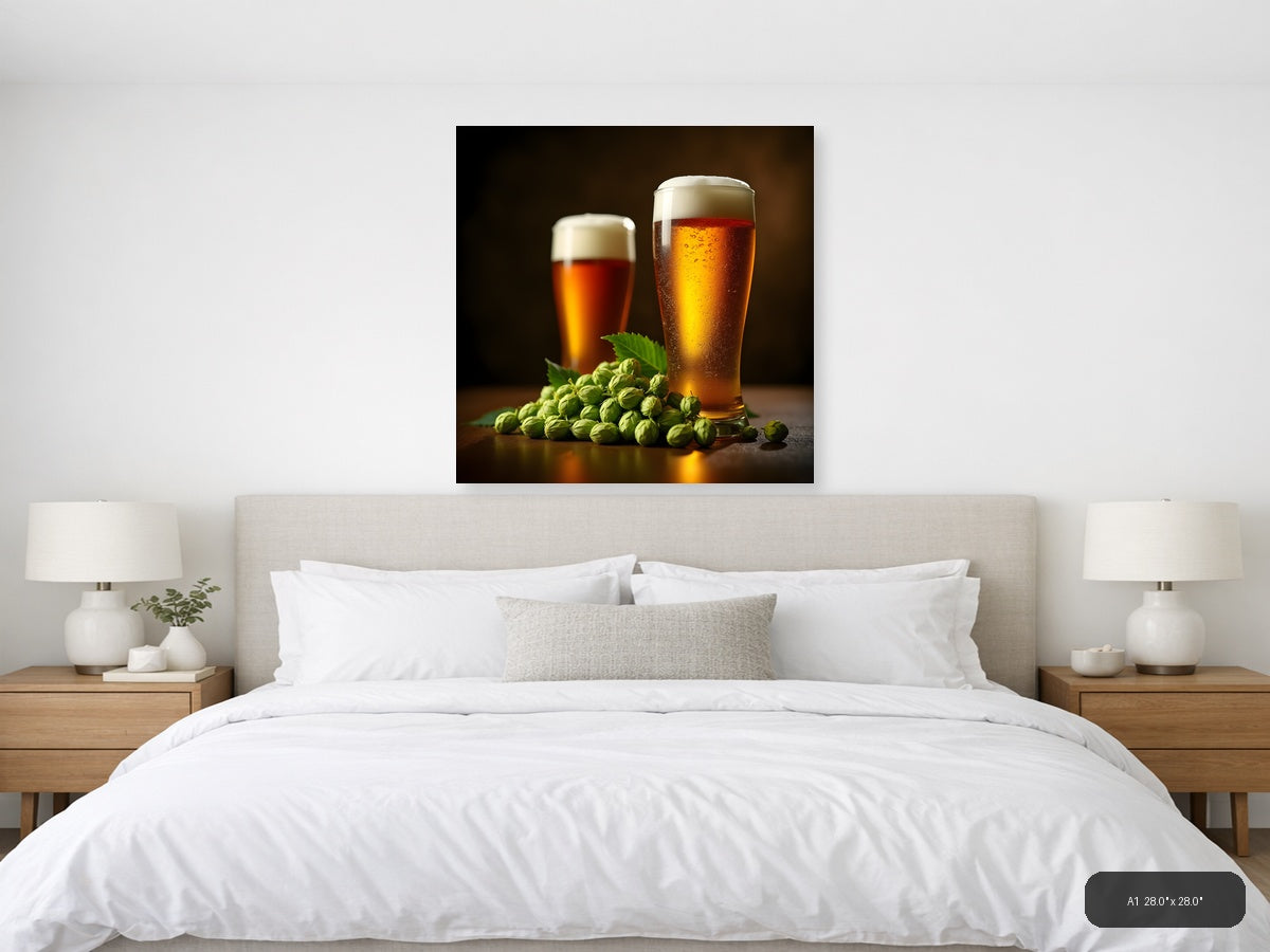 Beer and Hops Still Life Photography Wall Art — A1 / Bedroom