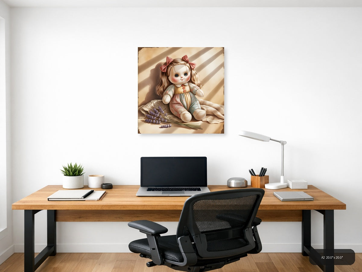Vintage Rag Doll with Lavender - Cottage Core Wall Art — A2 / Office