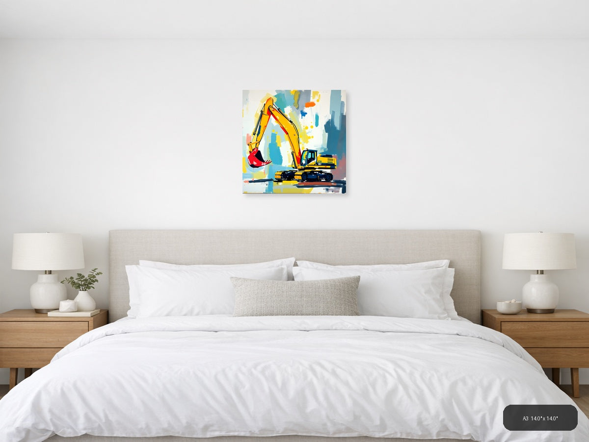 Yellow Excavator Abstract Construction Wall Art — A3 / Bedroom