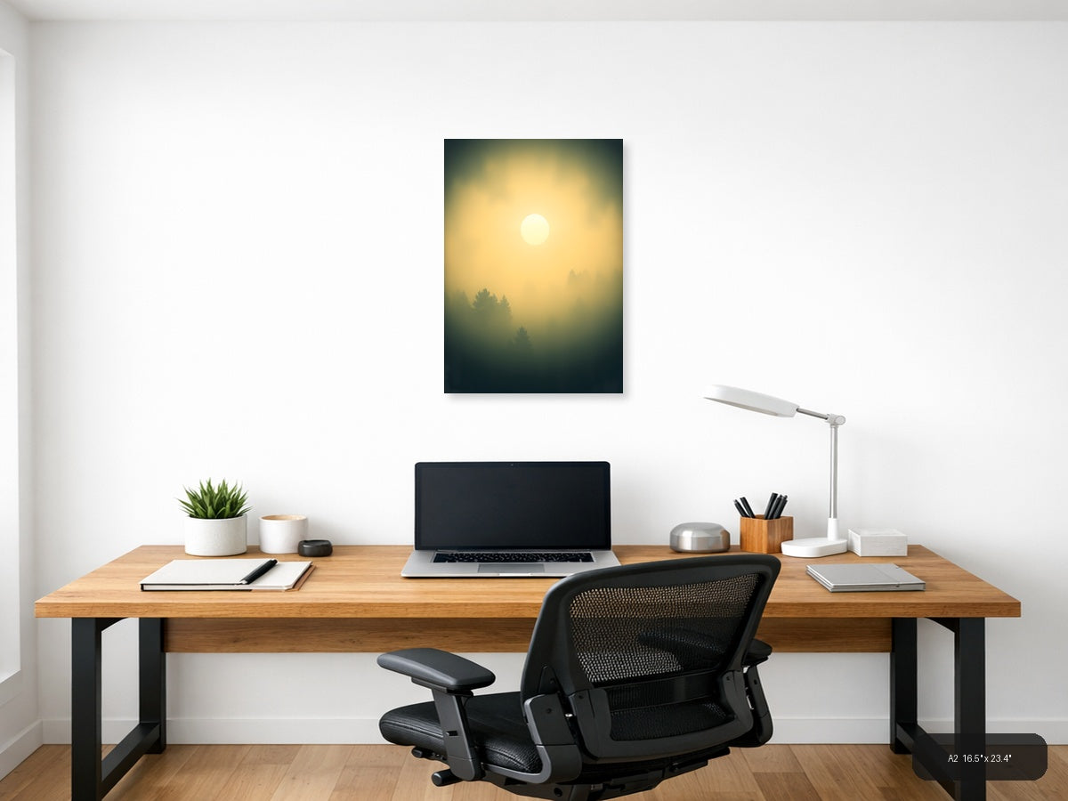 Vintage Misty Forest Sun Rise Wall Art — A2 / Office