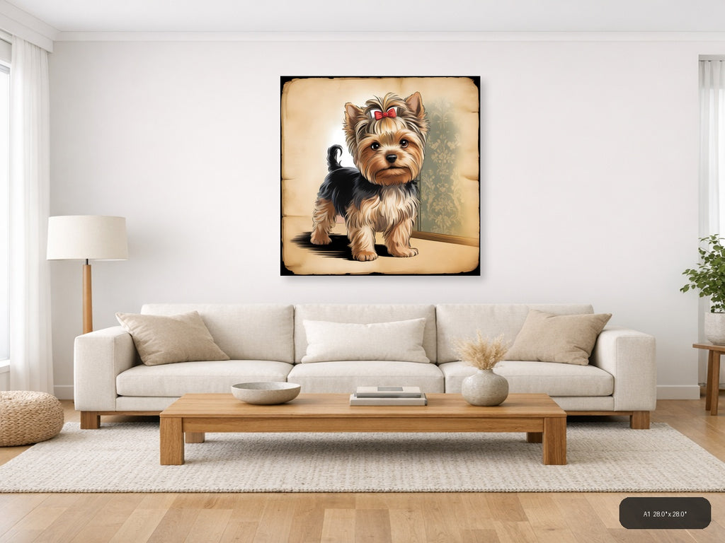 Vintage Shih Tzu Puppy with Pink Bow Wall Art — A1 / Living Room