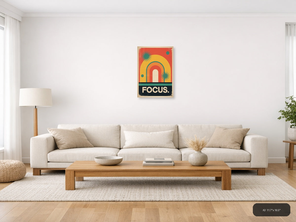 Focus Vintage Retro Sun Gate Abstract Wall Art — A3 / Living Room