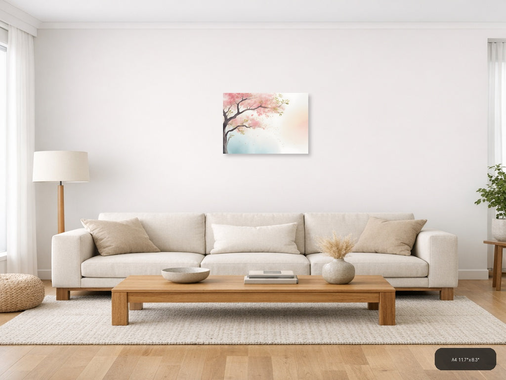 Cherry Blossom Tree Watercolor Landscape Wall Art — A4 / Living Room
