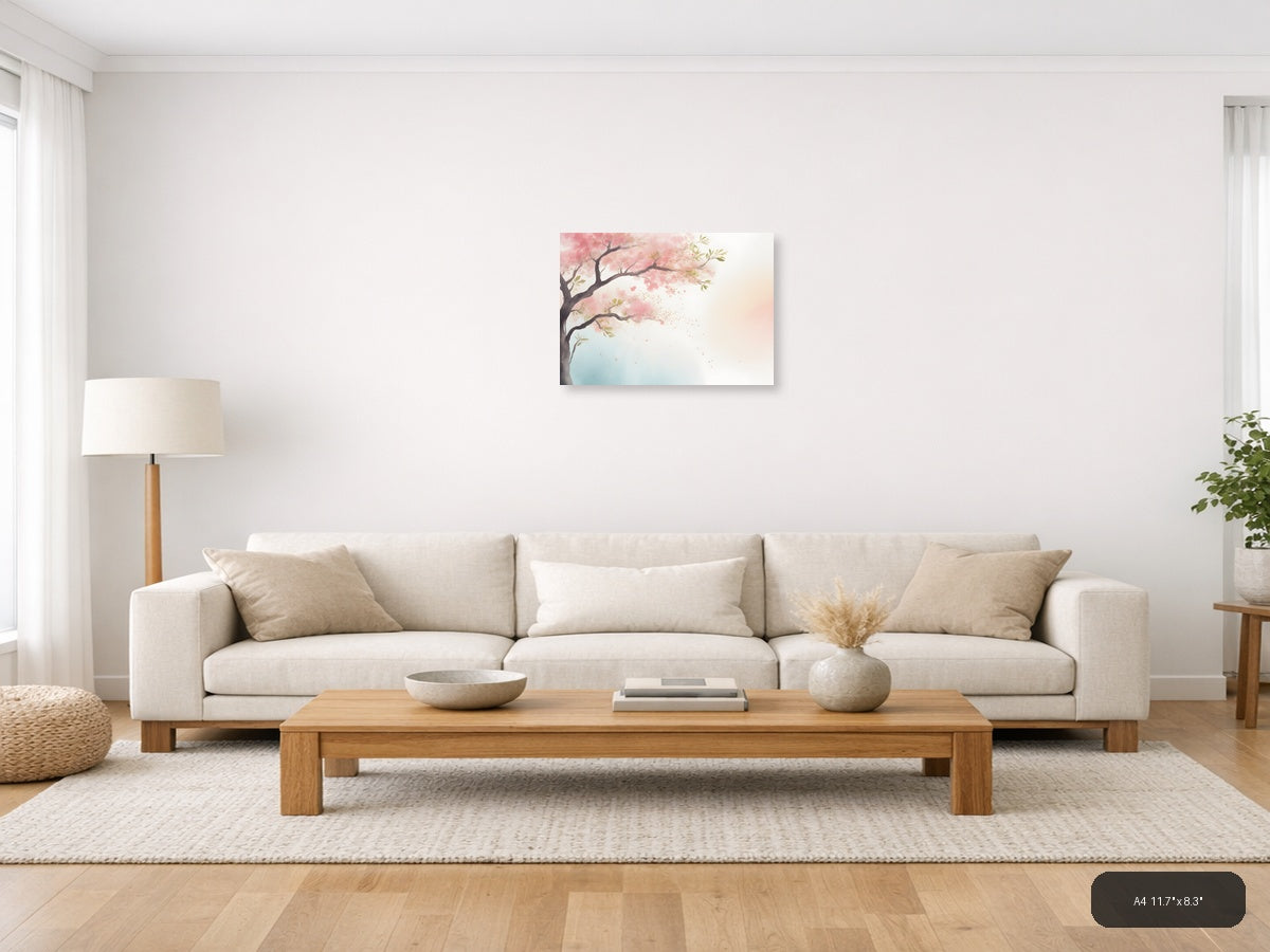 Cherry Blossom Tree Watercolor Landscape Wall Art — A4 / Living Room
