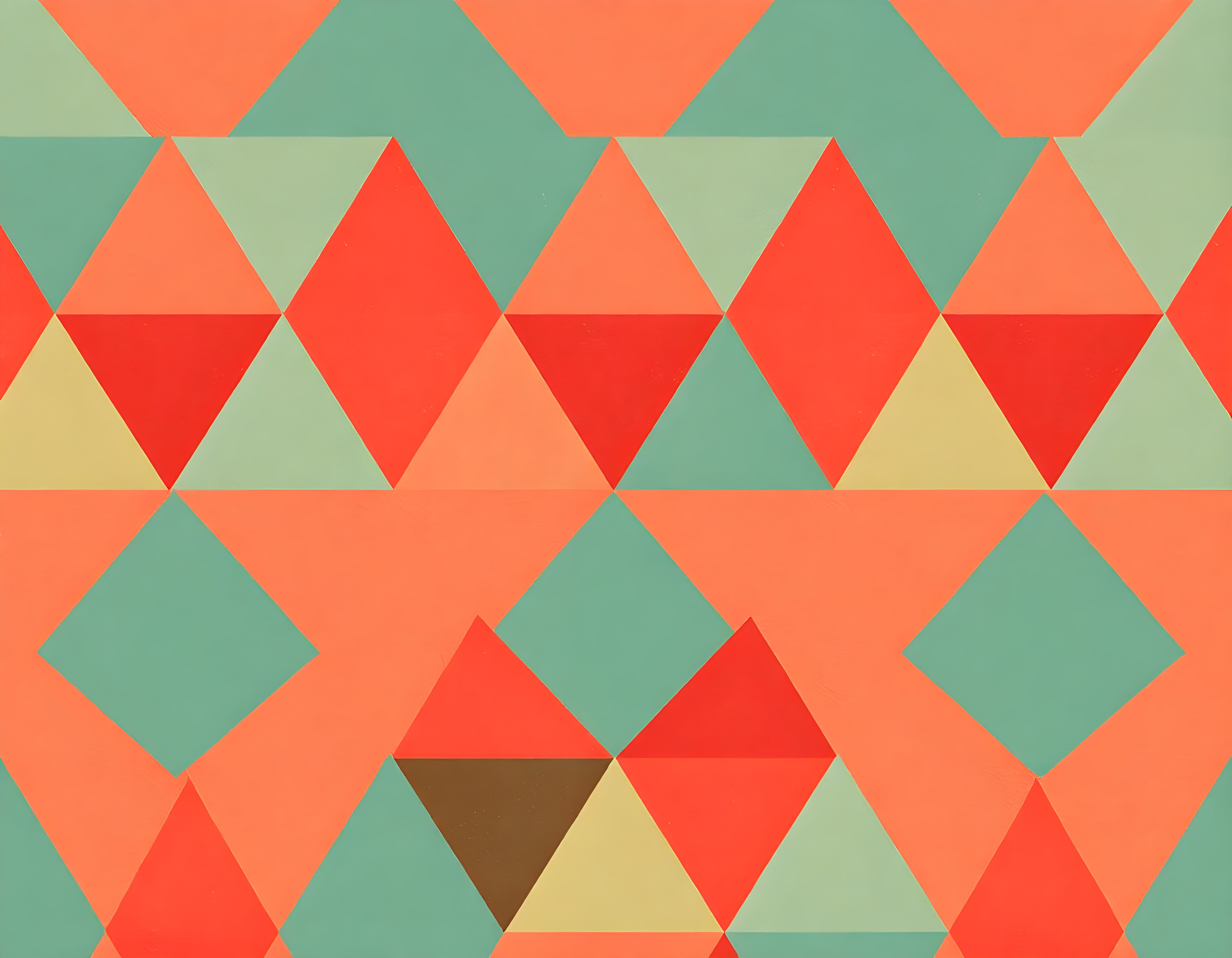 Vintage Geometric Triangle Pattern Coral Teal Wall Art