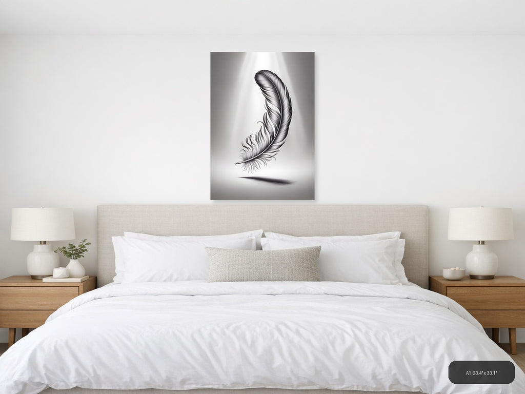 Detailed Feather Line Art Drawing - Minimalist Wall Art — A1 / Bedroom