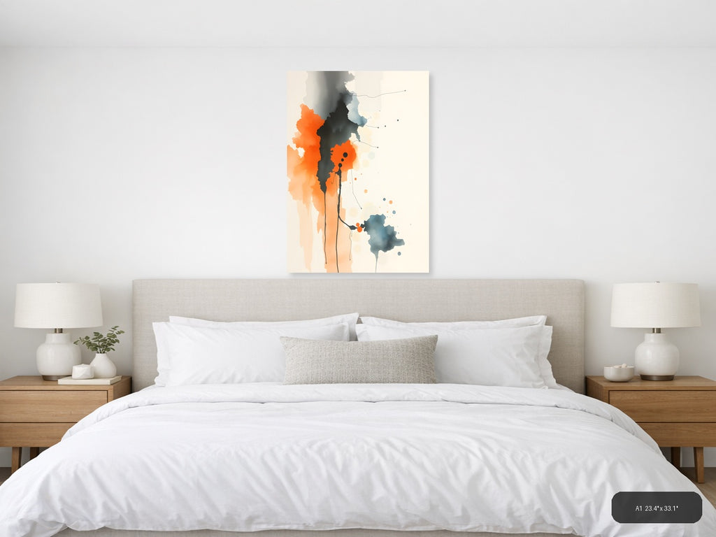 Abstract Watercolor Figure in Orange and Black Wall Art — A1 / Bedroom