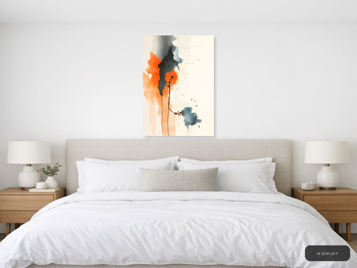 Abstract Watercolor Figure in Orange and Black Wall Art — A1 / Bedroom