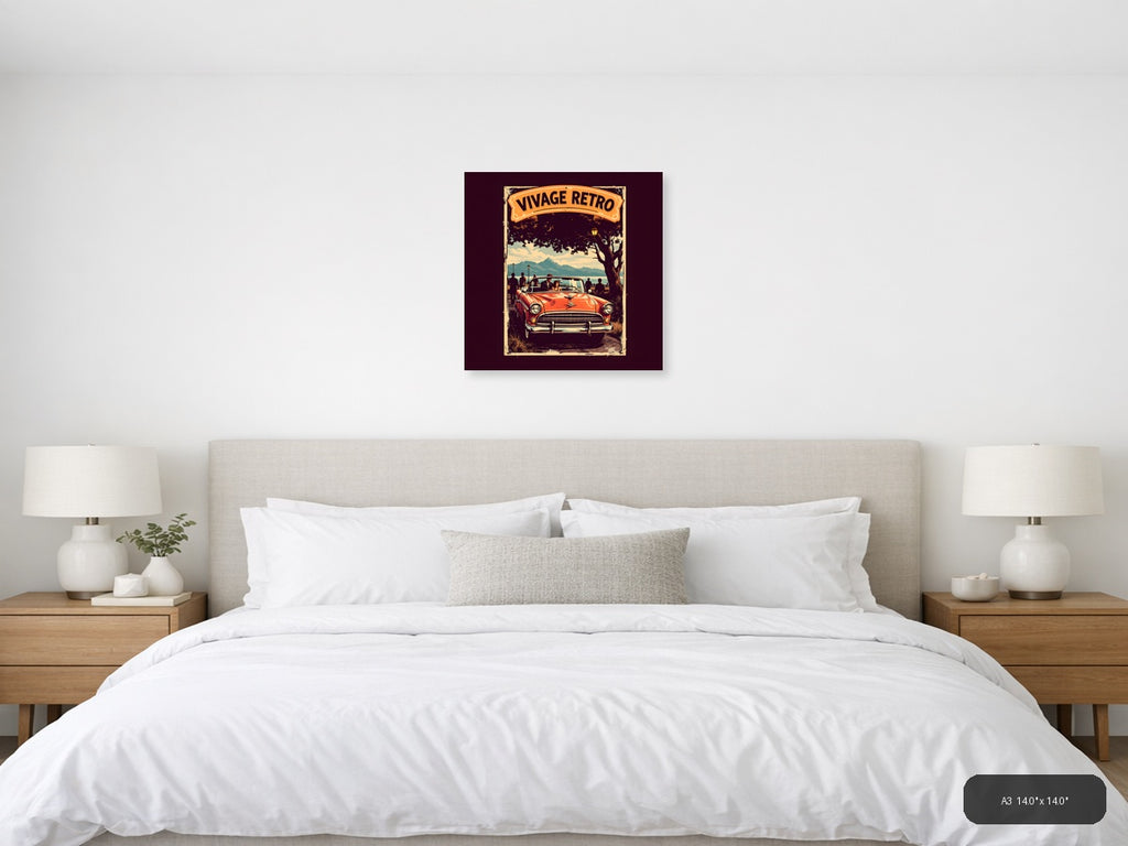 Vintage Retro Classic Car Mountain Landscape Wall Art — A3 / Bedroom