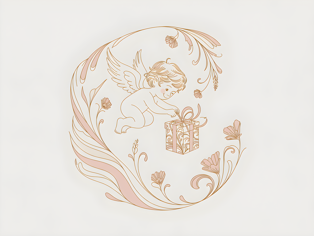 Cherub Gift Line Art Wall Art in Rose Gold