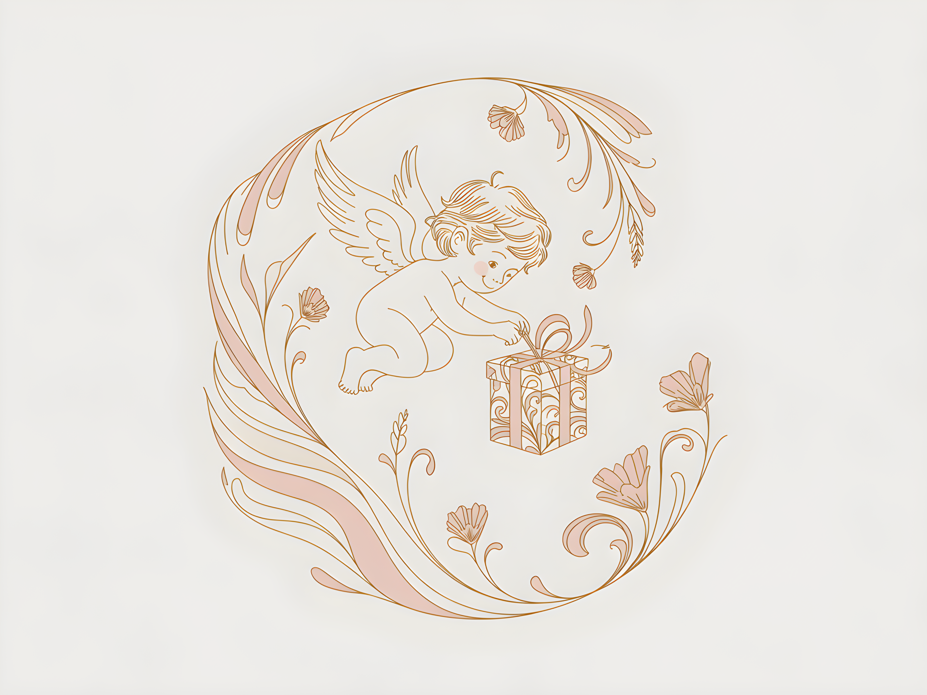 Cherub Gift Line Art Wall Art in Rose Gold