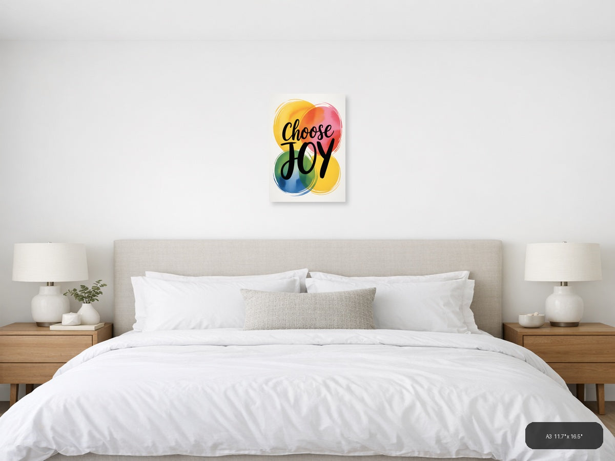 Choose Joy Watercolor Circles Motivational Wall Art — A3 / Bedroom