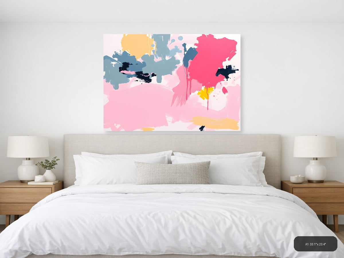 Abstract Pink & Blue Brushstroke Modern Wall Art — A1 / Bedroom