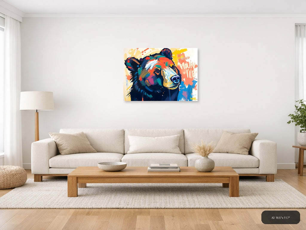 Colorful Abstract Bear Portrait Modern Wall Art — A3 / Living Room