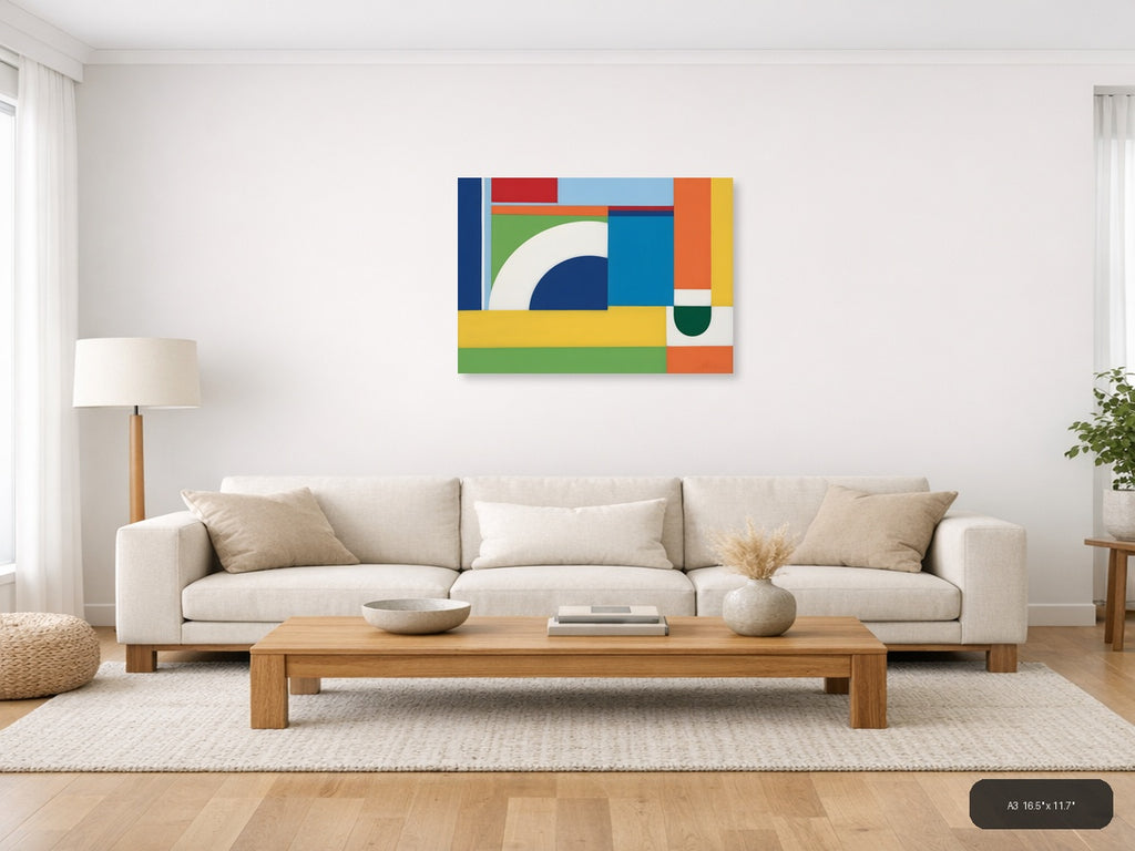 Colorful Abstract Geometric Shapes Modern Wall Art — A3 / Living Room