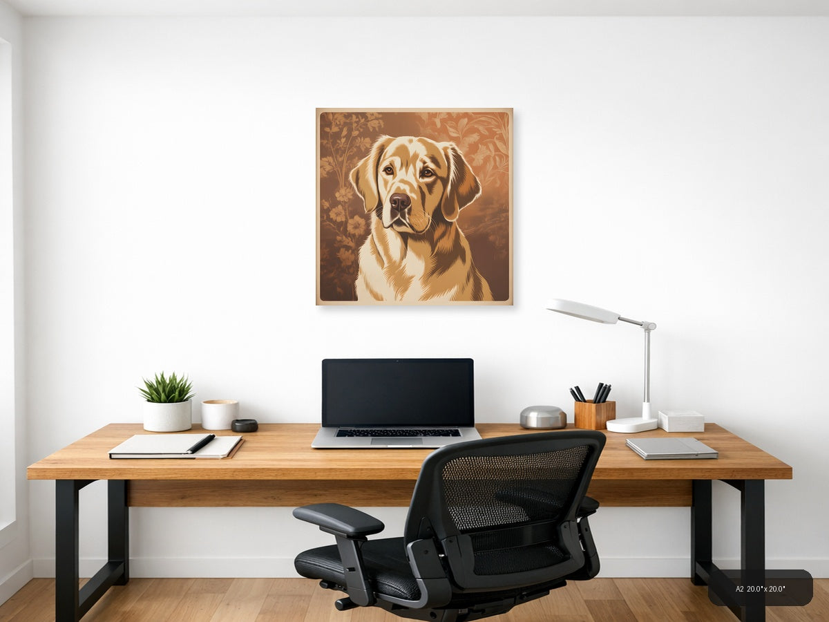 Vintage Golden Retriever Portrait Square Wall Art — A2 / Office