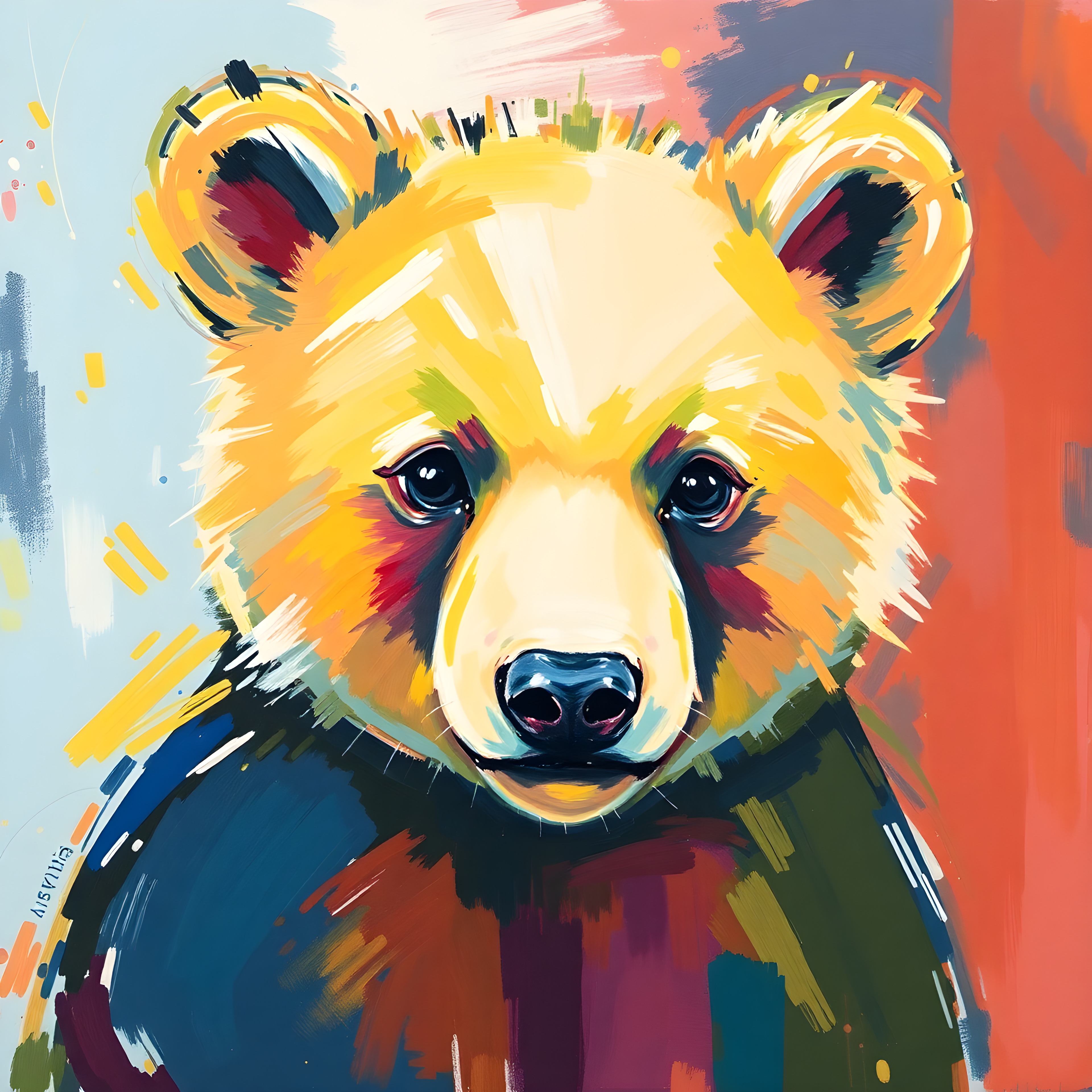 Colorful Abstract Bear Portrait Modern Wall Art