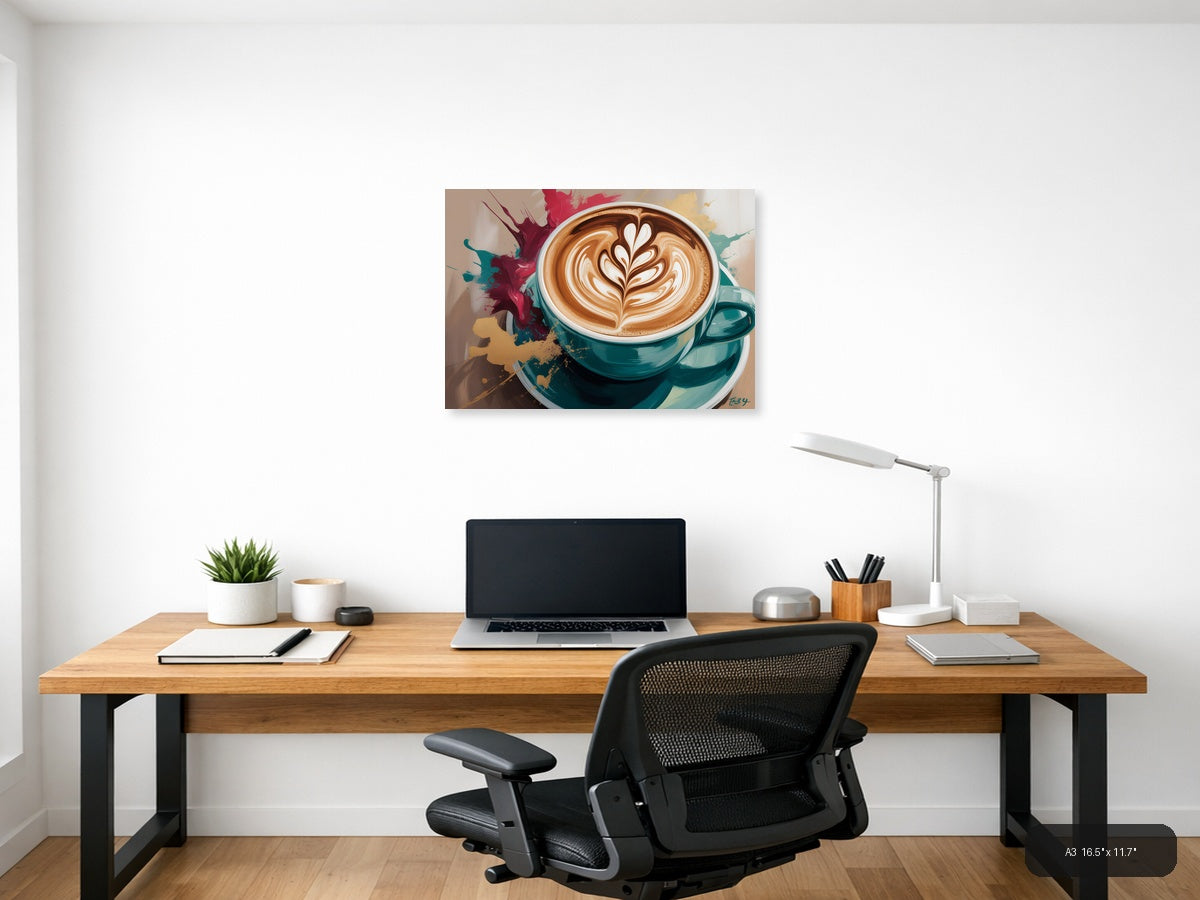 Abstract Coffee Cup Latte Art Splatter Wall Art — A3 / Office