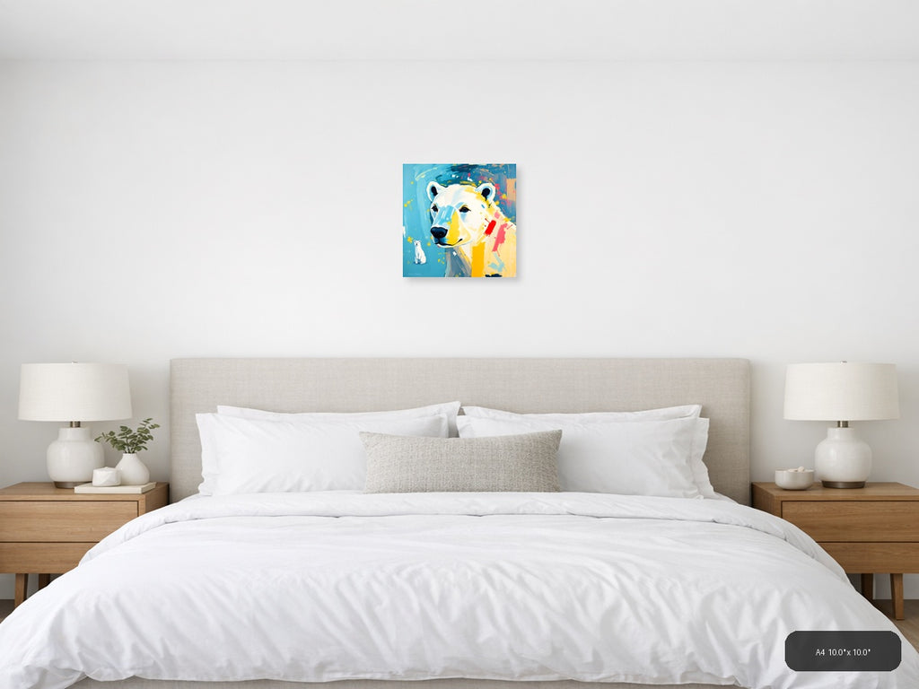 Abstract Polar Bear Portrait Vibrant Colorful Wall Art — A4 / Bedroom