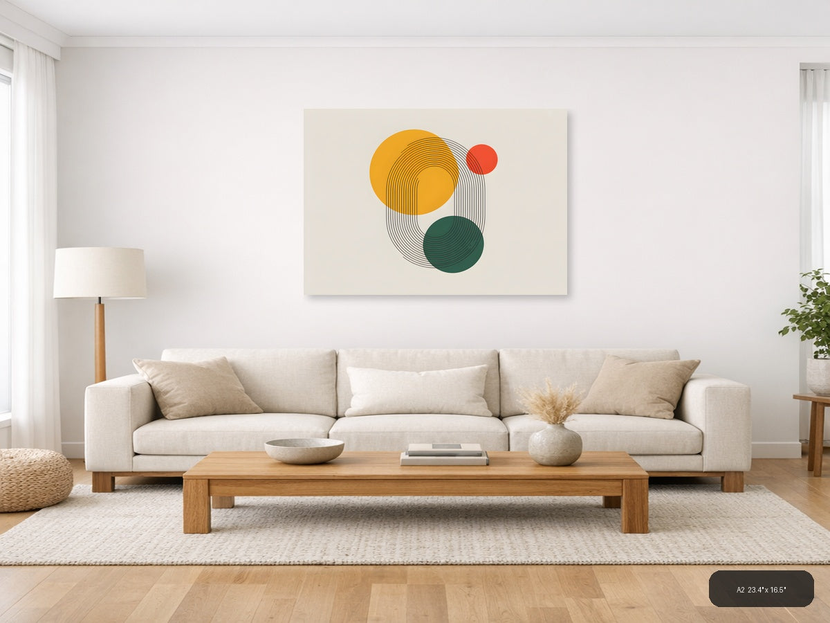 Abstract Line Art with Geometric Circles Wall Art — A2 / Living Room
