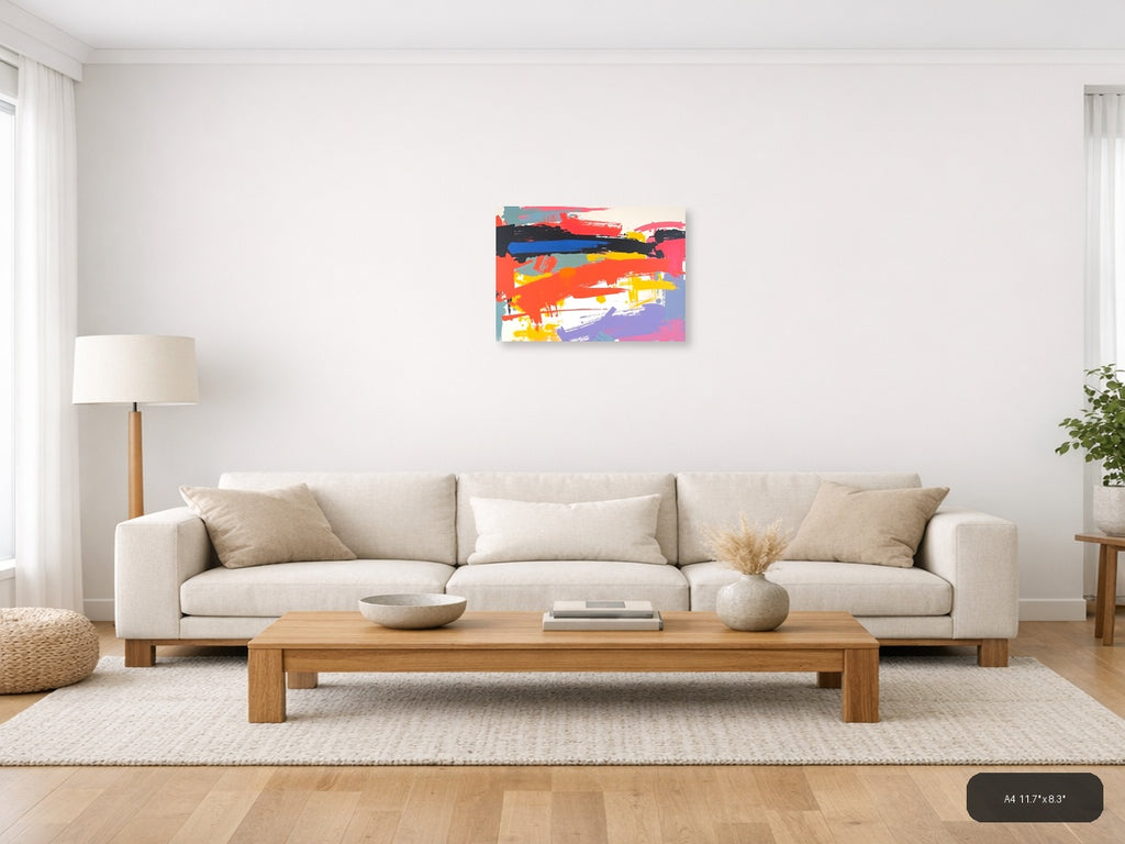 Colorful Abstract Brushstrokes Landscape Wall Art — A4 / Living Room