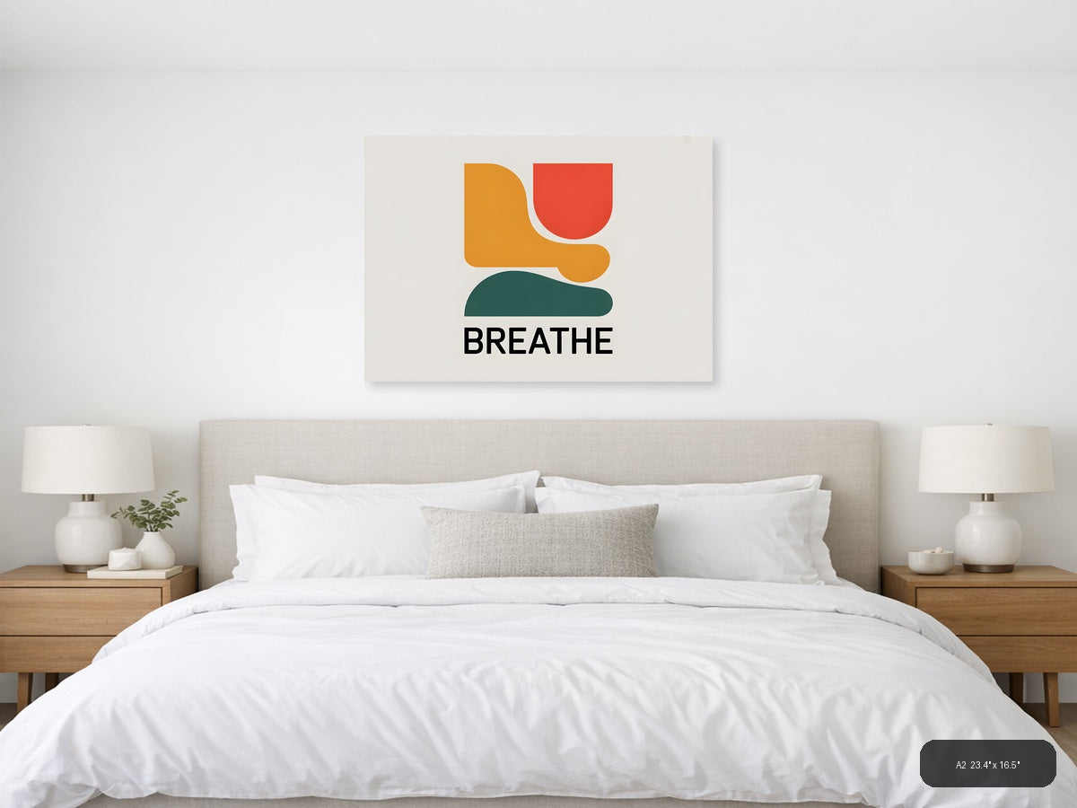 Minimalist Breathe Abstract Shapes Landscape Wall Art — A2 / Bedroom