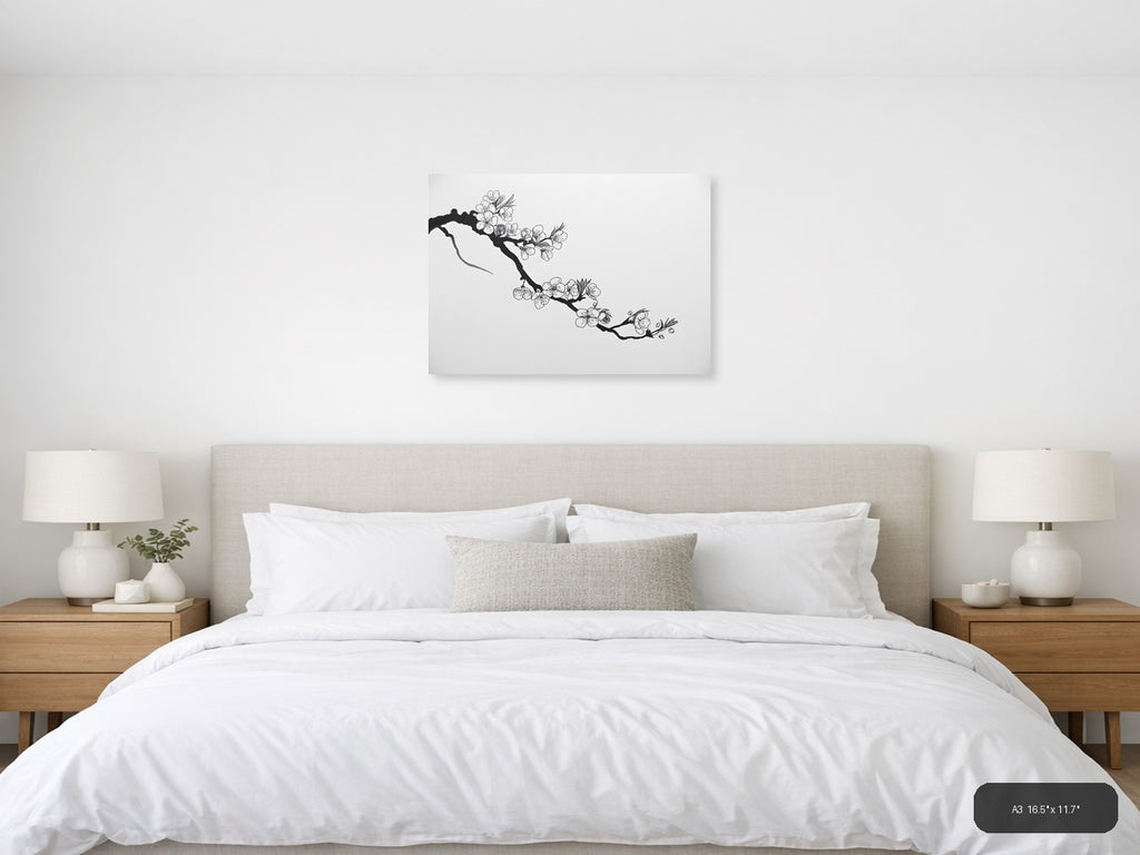 Cherry Blossom Branch Line Art - Minimalist Wall Art — A3 / Bedroom