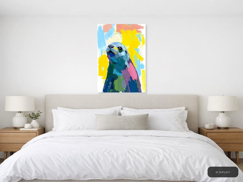 Colorful Abstract Seal Portrait Pop Art Wall Art — A1 / Bedroom
