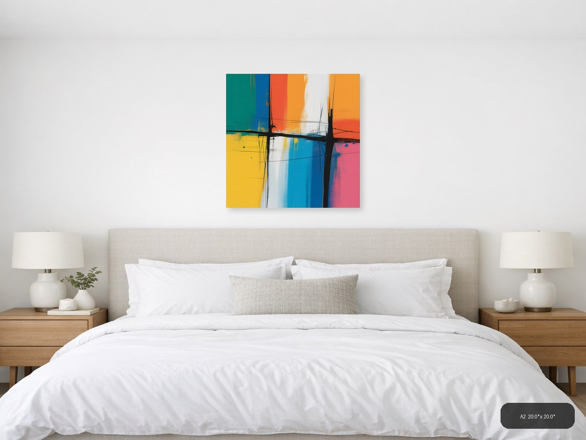 Colorful Abstract Grid Cross Pattern Modern Wall Art — A2 / Bedroom